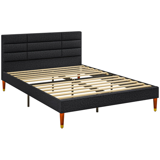 Tweepersoons Bedframe – Bedframe Met Opbergruimte – Bedbodem – Stalen Bedframe – Slatted Bed – 140x200 cm – Verhoogde Onderbedruimte – Gestoffeerd Hoofdbord Zwart