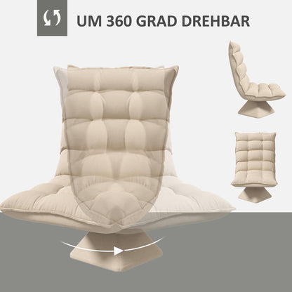 Relaxstoel – Fauteuil – Leesstoel – Draaifauteuil – Zithoekstoel – 360° Draaibaar – Verstelbare Rugleuning Tot 120° – Linnen Look – Beige – Compact 62x70x95 cm