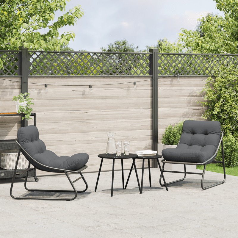 Tuinstoelen Set – Buitenstoelen – Tuinmeubelen – Balkon Stoelen – Staal Frame – Zwarte Kussens