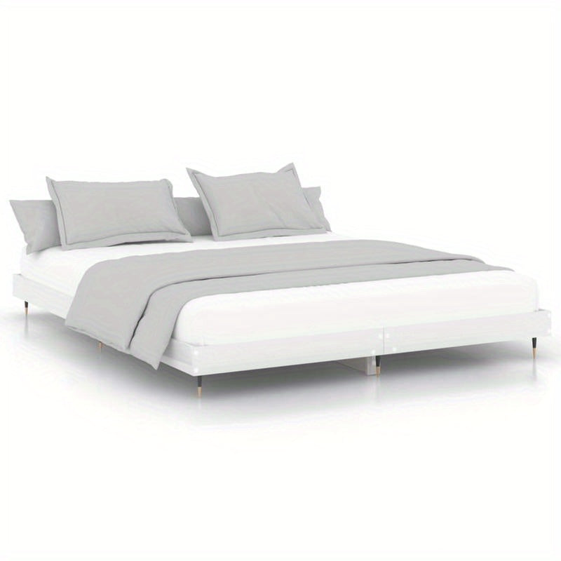 Bianco Lucido 200x200cm Contemporary Bed Frame - Hardwood & Particle Board Multilayer Design, Removable & Durable Frame with 4 Legs, Space-Saving Modern Bedroom Furniture, Bed Frame for Bedroom, Bedroom Furniture, Minimalist