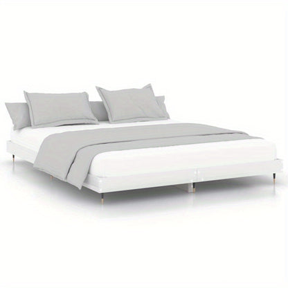 Bianco Lucido 200x200cm Contemporary Bed Frame - Hardwood & Particle Board Multilayer Design, Removable & Durable Frame with 4 Legs, Space-Saving Modern Bedroom Furniture, Bed Frame for Bedroom, Bedroom Furniture, Minimalist