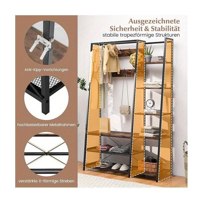 Kapstok – Wandkapstok – Schoenenrek – Halmeubel – Schoenenbank – 5-in-1 Multifunctioneel – Robuust Metaal & Hout – Vintage Bruin & Zwart