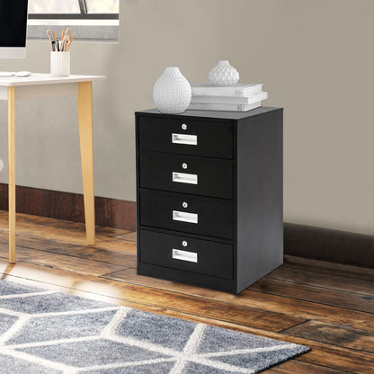 Metalen Opbergkast – Ladekast – Archiefkast – Documentenkast – Lockerkast – Stevig Koudgewalst Staal – 4 Lockable Laden met Sloten – Ruimtebesparend Verticaal Design – Zwart
