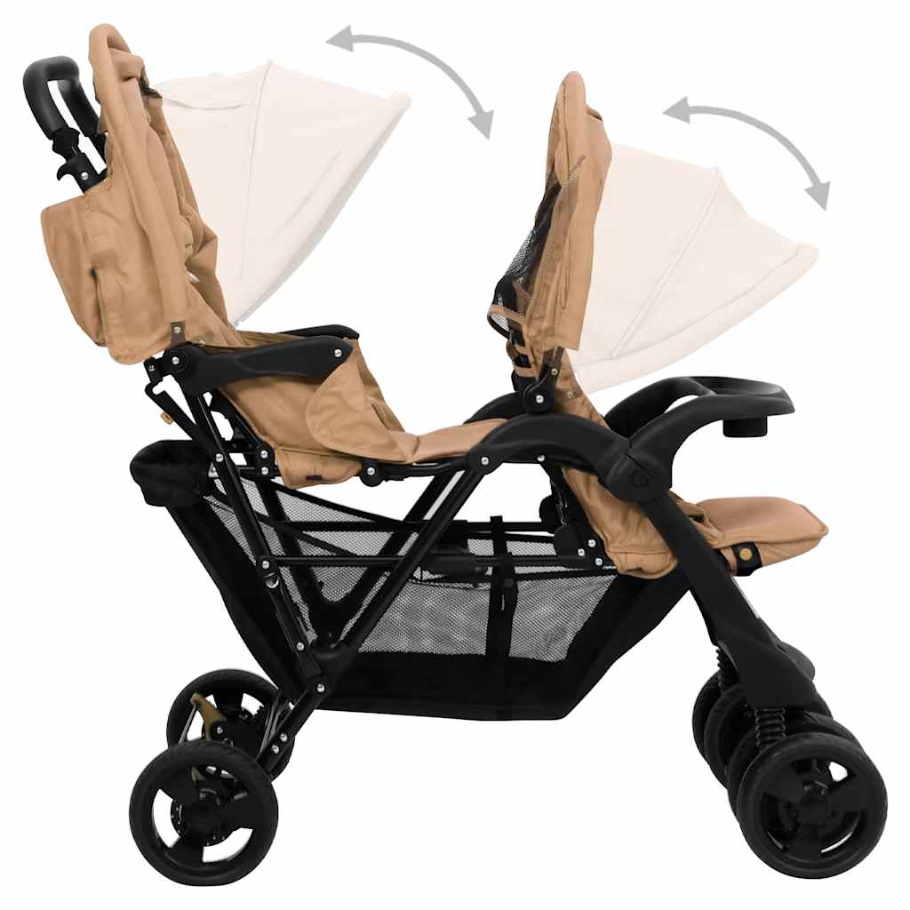 Tandem Buggy – Duo Buggy – Dubbele Kinderwagen – Tweelingwagen – Duobuggy – Stalen Frame – Verstelbare UV-Zonnekap – Opvouwbaar