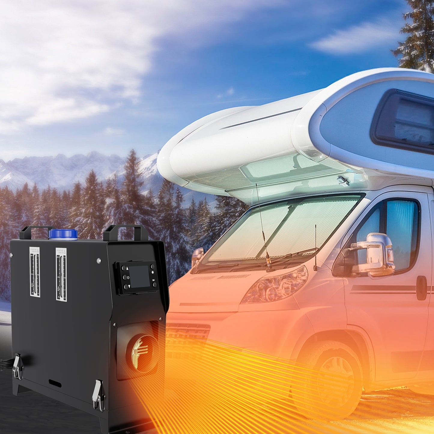 8KW Diesel Kachel – Dieselverwarmer – Parkeer Verwarmer – Truck Kachel – Caravan Heater – LCD Temperatuurdisplay – Oververhittings- en Kantelbeveiliging – Zwart/Rood