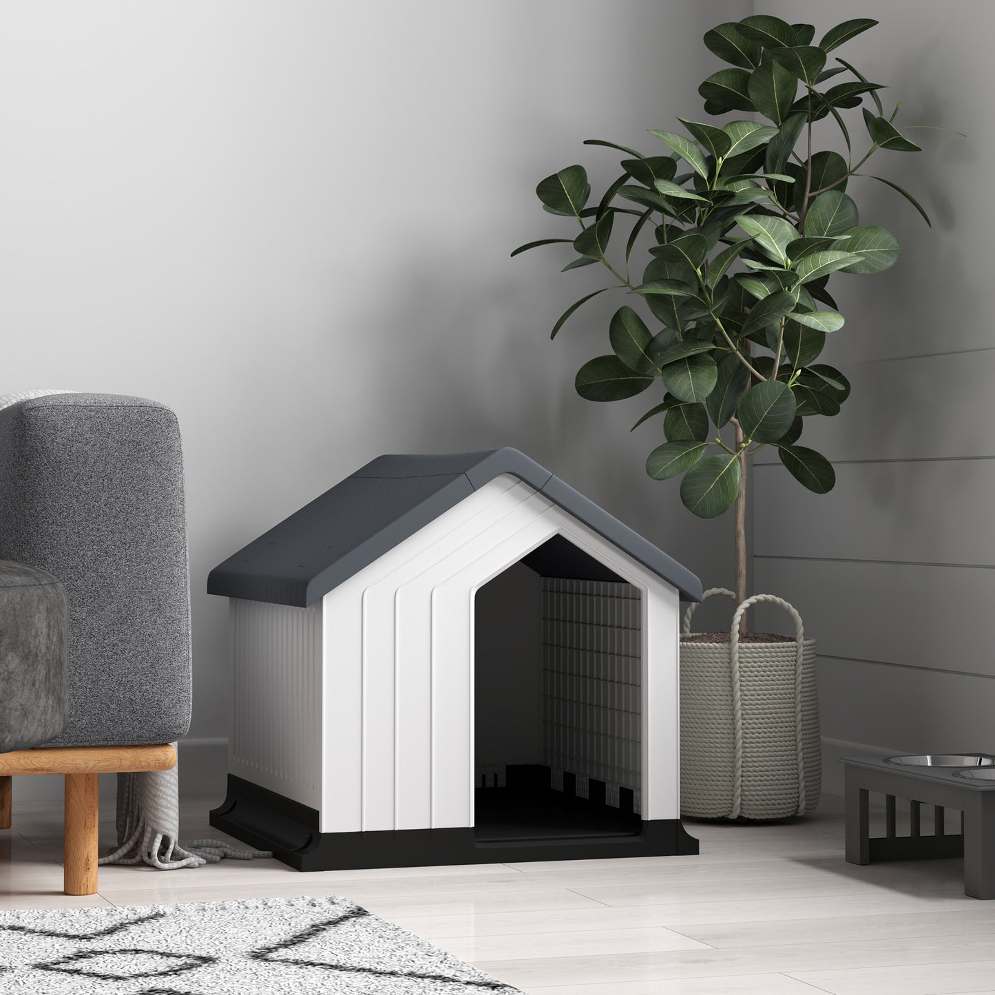 Buitenspeelplaats Hondenhok – Hondenkennel – Buitenkennel – Kunststof Hondenhok – Kleine Hond Kennel – Waterbestendig Kunststof – Ventilatievenster – 62x61x60 cm – Eenvoudige Montage – Grijs