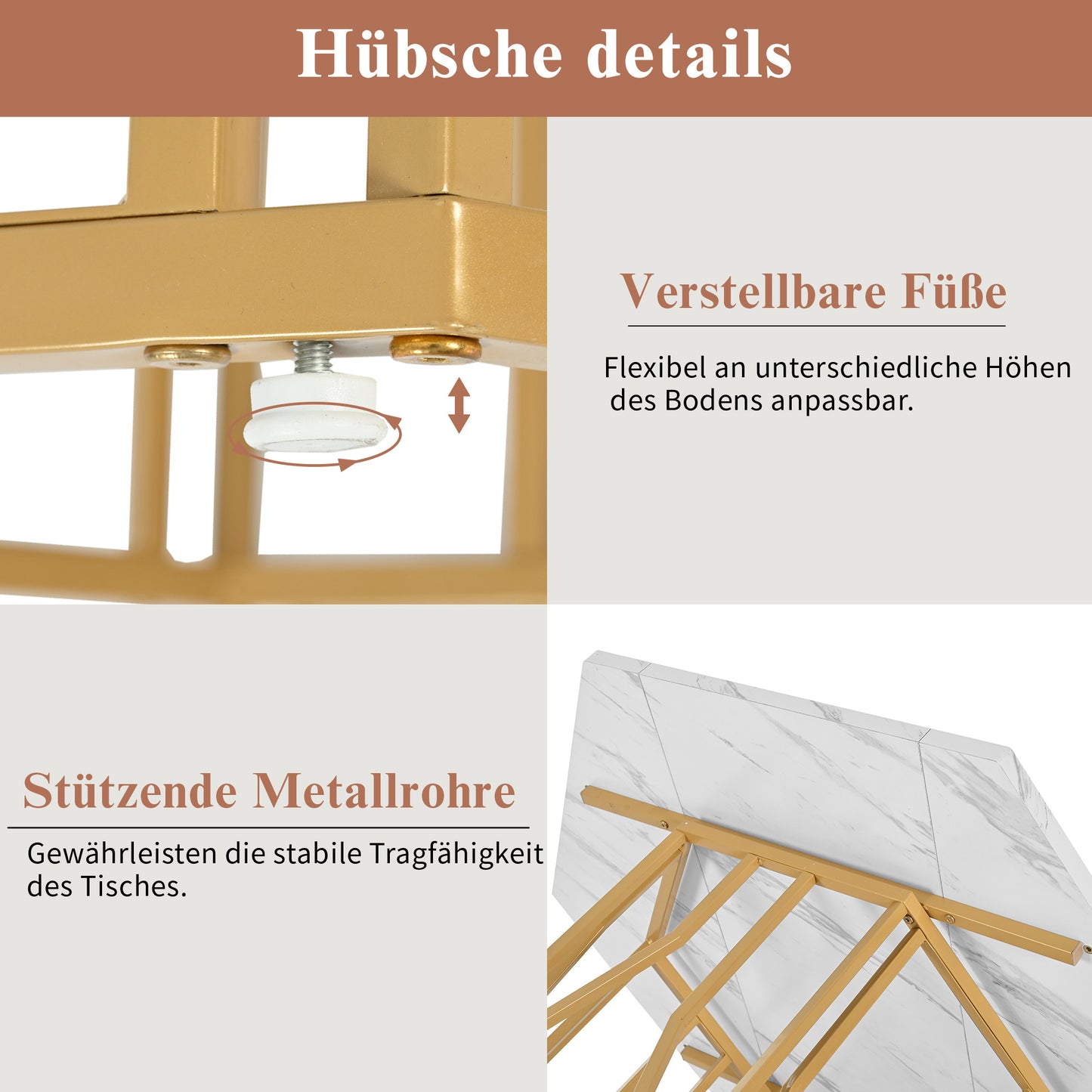 BTM Modern Hexagon Dining Table 115.5×100×75 cm, Marble-Look MDF Tabletop, Geometric Design Kitchen Table for Living Room & Kitchen, Golden