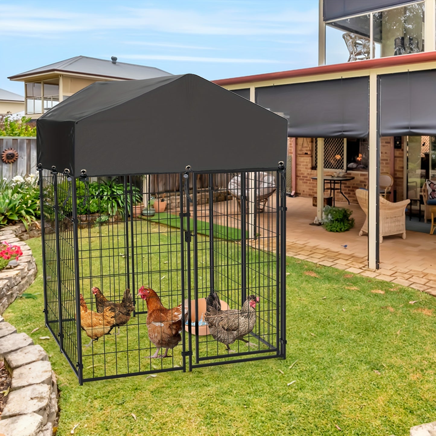 162cm High Heavy Duty Metal Welded Wire Dog Cage House Outdoor Kennel Playpen Cage with Waterproof Sunshade for Chickens, Ducks, Rabbits, Dogs and Other Small Pets