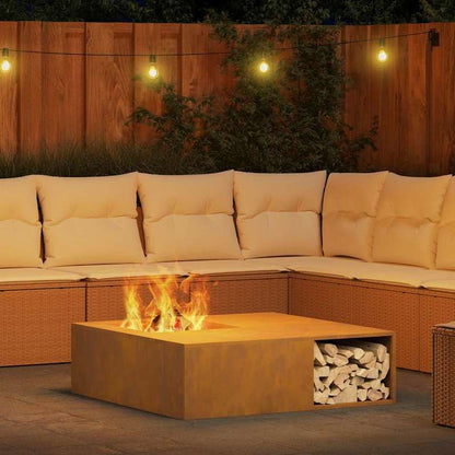 Large 100x100x30cm Corten Steel Outdoor Fireplace - Heavy-Duty Metal Patio Heater with Real Flame, Sturdy & Durable Construction, Easy-Clean Design, Heat-Resistant Paint Finish, Modern Rectangular Heating Fire Pit for Backyar