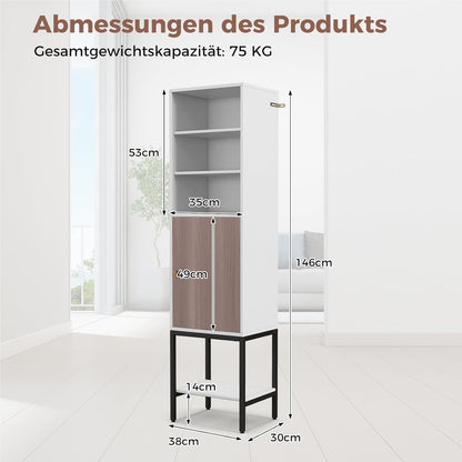Smalle Kast – Smalle Opbergkast – Hoge Kast – Badkamerkast – Witte Kast – Verstelbare Planken – Compact 38x30x146 cm