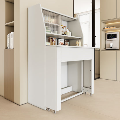 Uitschuifbare Eettafel – Uitklapbare Tafel – Opbergtisch – Salontafel – Multifunctionele Eettafel – Wit – Inklapbaar van 52 tot 132,5 cm – Met Stofdichte Opbergruimte