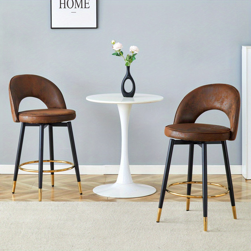 2pcs 360° Swivel Bar Stools - Brown Breathable Tech Fabric with Padded Seat Cushion, Contemporary Style for Bars, Restaurants, Kitchens & Balconies - Easy Assembly, No Power Needed, Stools for Sitting, Kitchen Seating, Moder