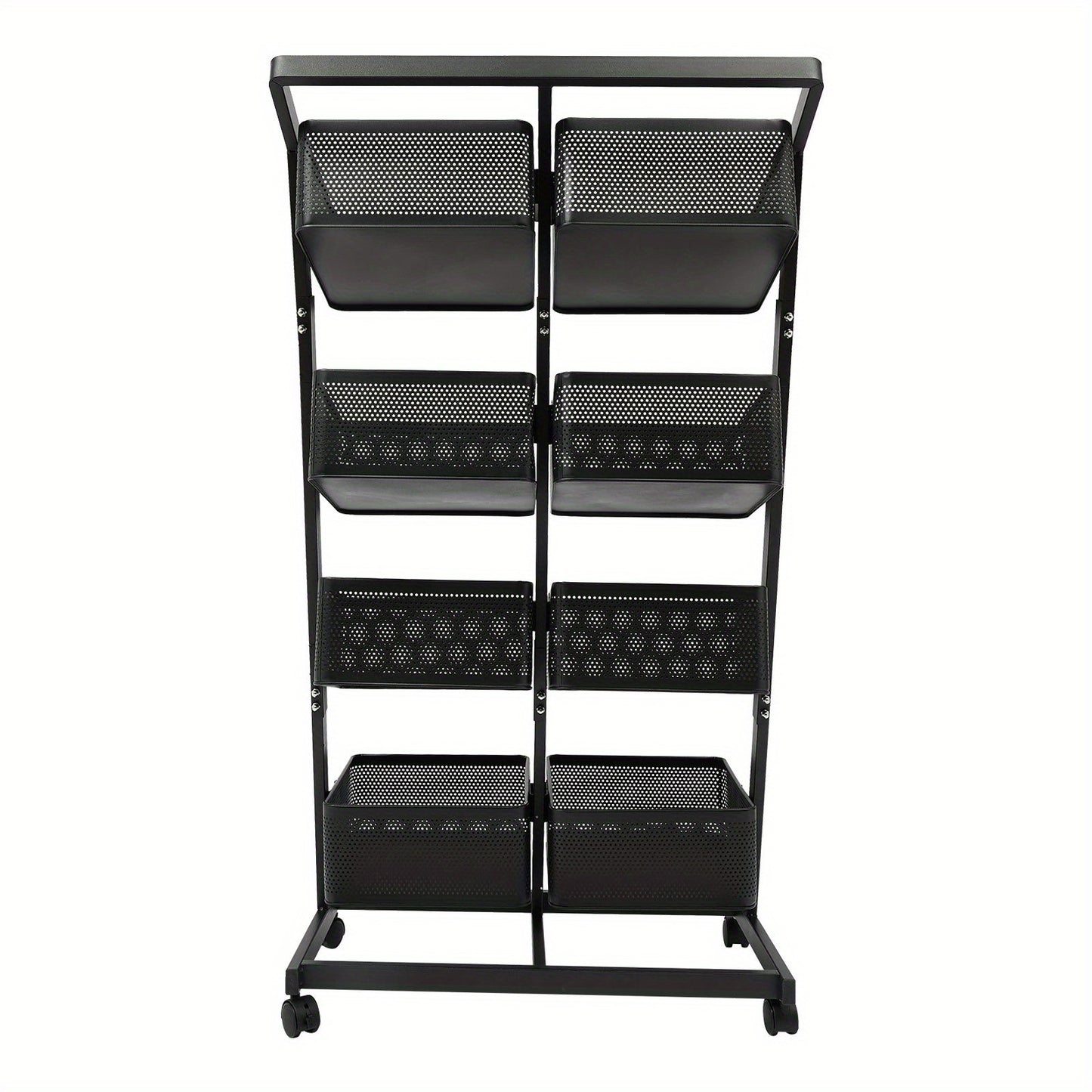 Opbergrekje – Opbergtrolley – Stellingkast – Opbergwagen – Opbergrek – Zwart Metalen Frame – 4 Laags Met 8 Grote Mandjes – Mobiel Met Remmen – Ruimtebesparend Verticaal Design (60x40,5x110 cm)