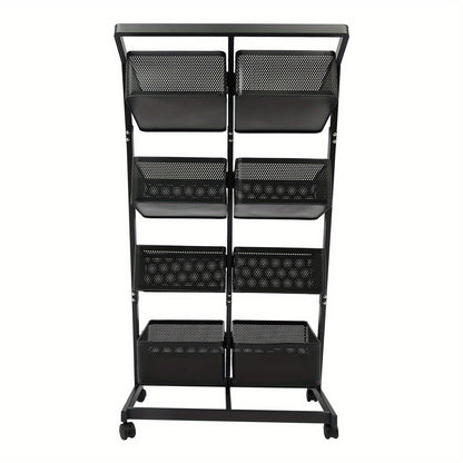 Opbergrekje – Opbergtrolley – Stellingkast – Opbergwagen – Opbergrek – Zwart Metalen Frame – 4 Laags Met 8 Grote Mandjes – Mobiel Met Remmen – Ruimtebesparend Verticaal Design (60x40,5x110 cm)