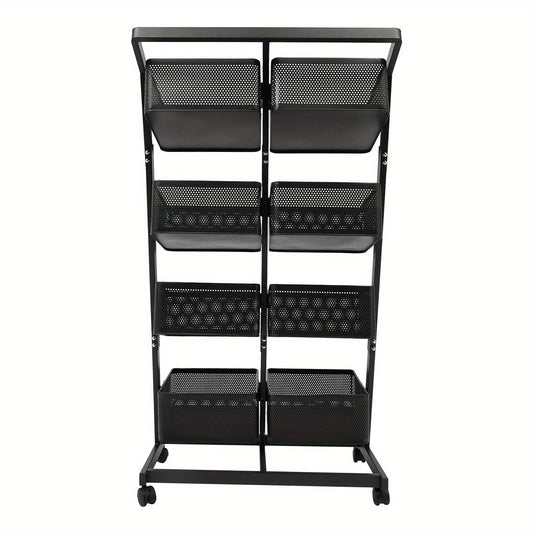 Opbergrekje – Opbergtrolley – Stellingkast – Opbergwagen – Opbergrek – Zwart Metalen Frame – 4 Laags Met 8 Grote Mandjes – Mobiel Met Remmen – Ruimtebesparend Verticaal Design (60x40,5x110 cm)