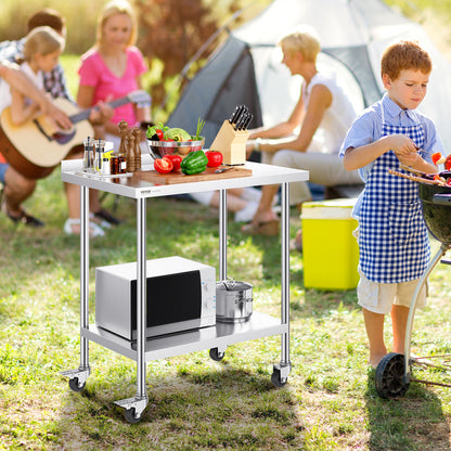 Roestvrijstalen Werktafel – RVS Werkbank – Keukentafel – Cateringtafel – Werkbank Op Wielen – 61x91,5x102 cm – 0,8 mm Roestvrij Staal