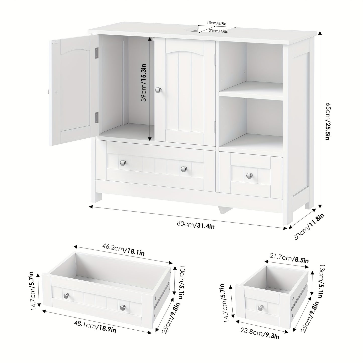 Badkamerkast – Opbergkast – Badkamermeubel – Toiletkast – Witte Kast Met Gouden Knoppen – Verstelbare Planken – Eenvoudige Montage