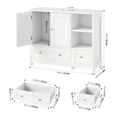 Badkamerkast – Opbergkast – Badkamermeubel – Toiletkast – Witte Kast Met Gouden Knoppen – Verstelbare Planken – Eenvoudige Montage