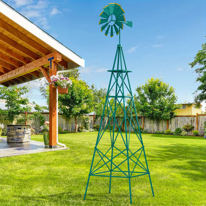 Windwijzer – Weerhaan – Tuinsteker – Windmolen – Windvaan – Groen Gepoedercoat Metaal – 253 cm Hoog – Windrichting En Snelheid Indicator