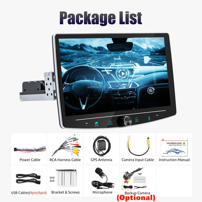 Autoradio – Auto Stereo – Multimedia Systeem – Incar Entertainment – 1 DIN Radio – Draaibaar 10,1 Inch HD IPS Touchscreen – Android 14.0 Met Microfoon & 12 LED Camera