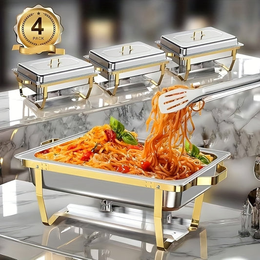 Chafing Dish – Buffetwarmer – Warmhoudplaat – Serveerpan – 4-delige Set – 9 Liter Inhoud – Hoogwaardig 408 Roestvrij Staal