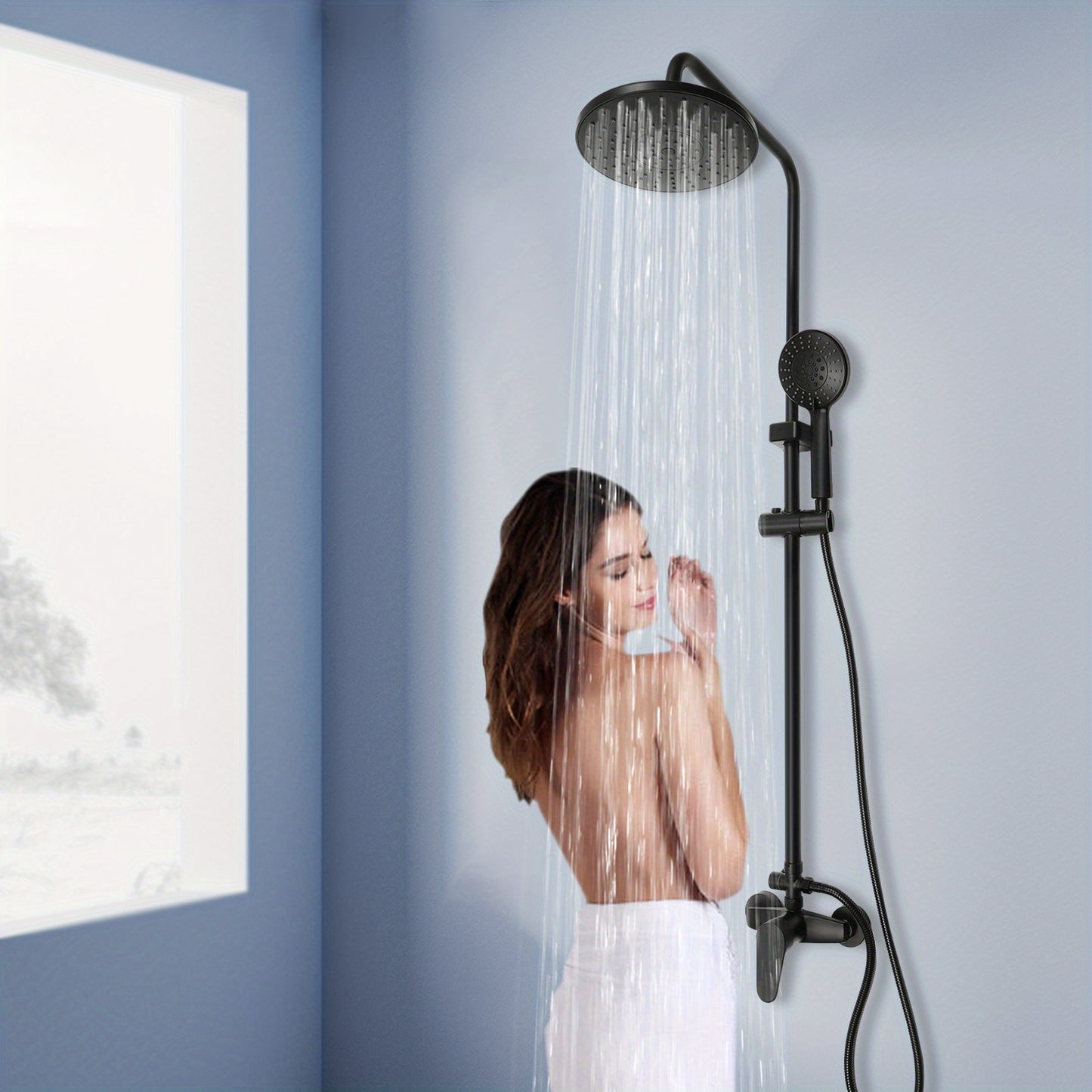 Douchekraan – Doucheset – Mengkraan – Badkraan – Douchegarnituur – Modern Wandmontage – Verstelbare Regendouche – Handdouche – Zwart/Chroom – Eenvoudige Installatie