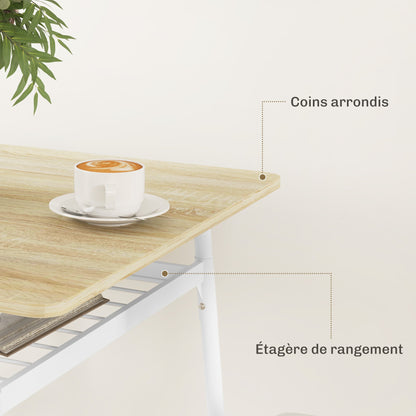 Eettafel – Tafel – Keukentafel – Dinertafel – Zitmeubel – Stalen Frame – 2 Stapelbare Stoelen – Wit en Eikenhout – Compact en Ruimtebesparend