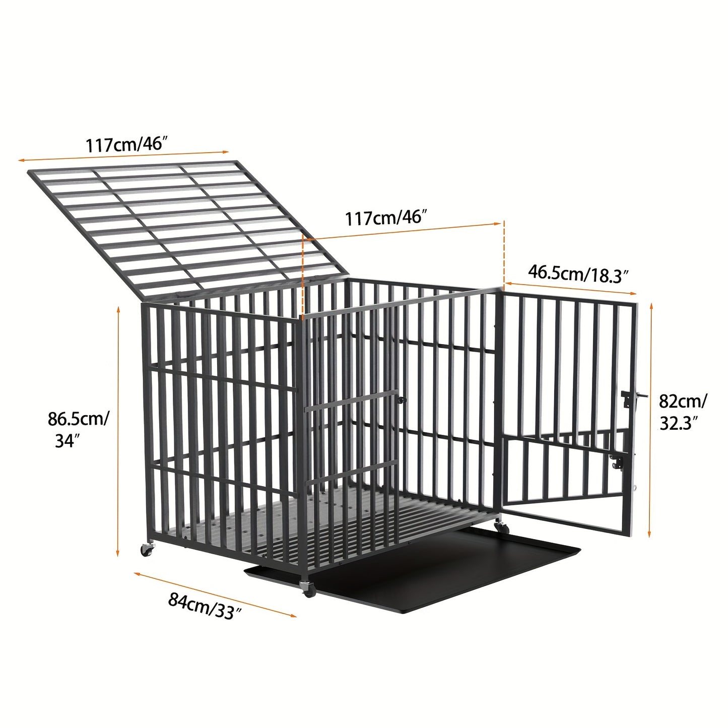 Hondenbench – Hondenkooi – Hondenren – Kennel – Hondenhok – XXL Groot Formaat – Stevig Metaal – 3 Deuren Met Slot – Wielen Met Rem – Afneembare Opvanglade