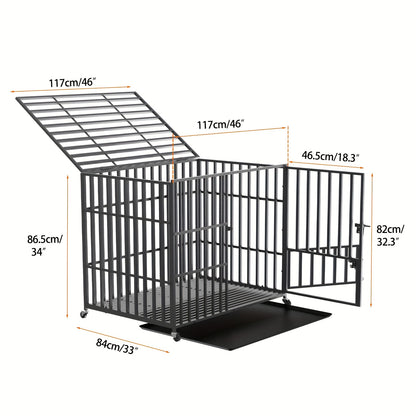 Hondenbench – Hondenkooi – Hondenren – Kennel – Hondenhok – XXL Groot Formaat – Stevig Metaal – 3 Deuren Met Slot – Wielen Met Rem – Afneembare Opvanglade