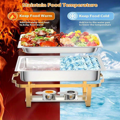 Chafing Dish Set – Buffet Warmhouder – Food Warmer – Warmhoudbak – Catering Schaaltje – 4-Delige Set – Goud RVS – 8 Liter Inhoud