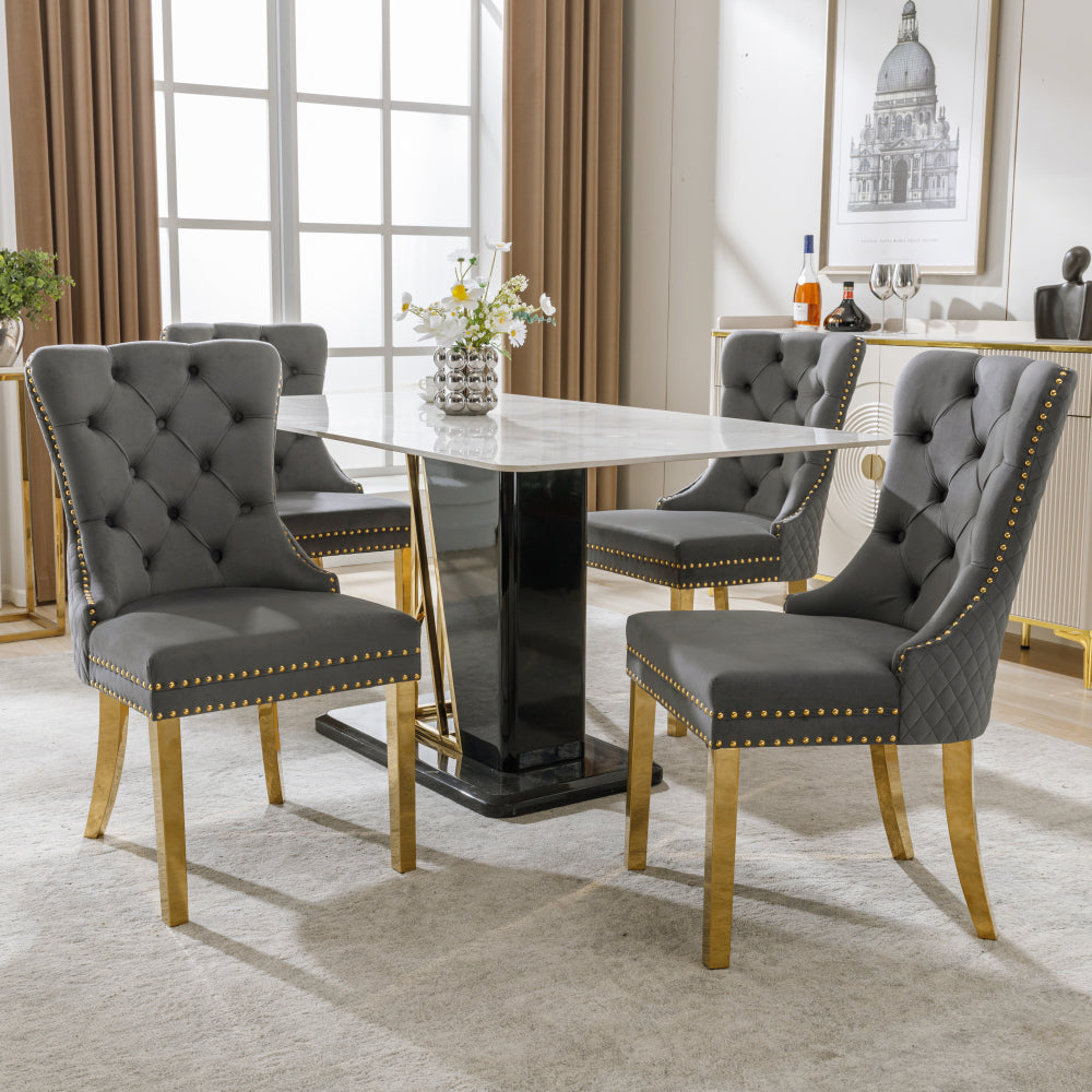Eetkamerstoelen – Stoelen – Dining Chairs – Dinerstoelen – Moderne Stoelen – Set Van 2 Grijs – Fluwelen Bekleding – Gouden Roestvrijstalen Poten – Ergonomische Rugleuning – Comfortabele Zittingen