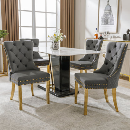 Eetkamerstoelen – Stoelen – Dining Chairs – Dinerstoelen – Moderne Stoelen – Set Van 2 Grijs – Fluwelen Bekleding – Gouden Roestvrijstalen Poten – Ergonomische Rugleuning – Comfortabele Zittingen