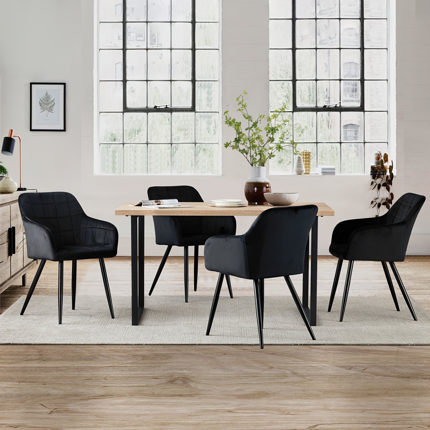 Eetkamerstoelen – Stoelen – Dining Chairs – Armstoel – Velvet Stoelen – Zwarte Set van 2 – Memory Foam Comfort – Metalen Frame