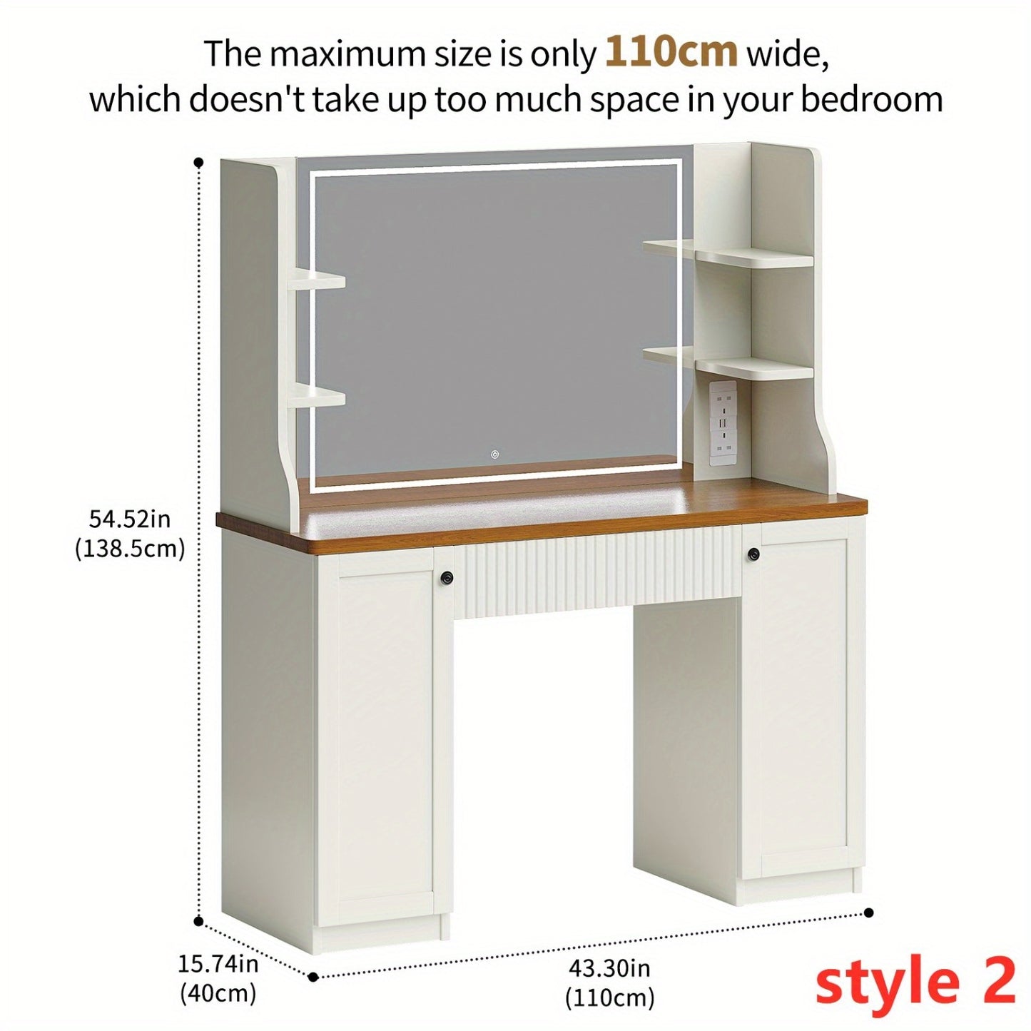 Make-up tafel – kaptafel – cosmeticatafel – make-up meubel – dressing table – 68,6 cm hoog – hardhout en glas – 3,2 kuub opslag – 2 lades en 2 planken – ruimtebesparend design – eenvoudige montage