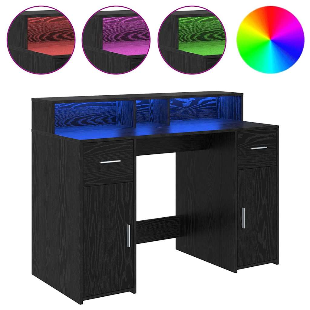 Bureau – Werkplekmeubel – Computertafel – Laptopbureau – Studiebureau – Zwart Eiken – RGB LED Verlichting – Duurzaam Behandeld Hout 160x55x91 cm