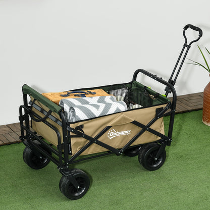 Opvouwbare Transportkar – Handwagen – Strandkar – Boodschappenwagen – Tuinkar – Kaki Groen – Draagkracht Tot 100 Kg – Stevig Oxford Materiaal