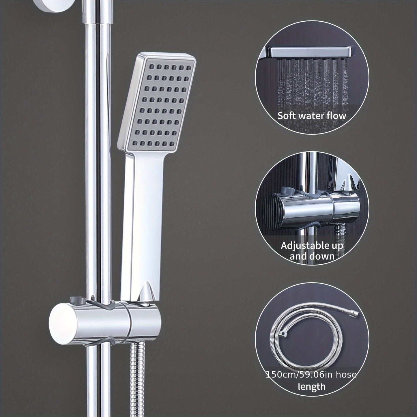 Contemporary Wall-Mounted Thermostatic Shower System with Bathtub - No Electricity Needed, Battery-Free, 38°C Constant Temperature, Durable Metal Construction for Modern Bathrooms, Bathroom Upgrade, Sleek Design, Highquality