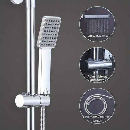 Contemporary Wall-Mounted Thermostatic Shower System with Bathtub - No Electricity Needed, Battery-Free, 38°C Constant Temperature, Durable Metal Construction for Modern Bathrooms, Bathroom Upgrade, Sleek Design, Highquality