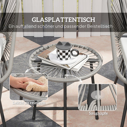 3-delige Tuinmeubelset – Buitenmeubilair – Balkonset – Bistroset – Rattan Stoelset – Donkergrijs – Weerbestendig Staal – Compact & Comfortabel