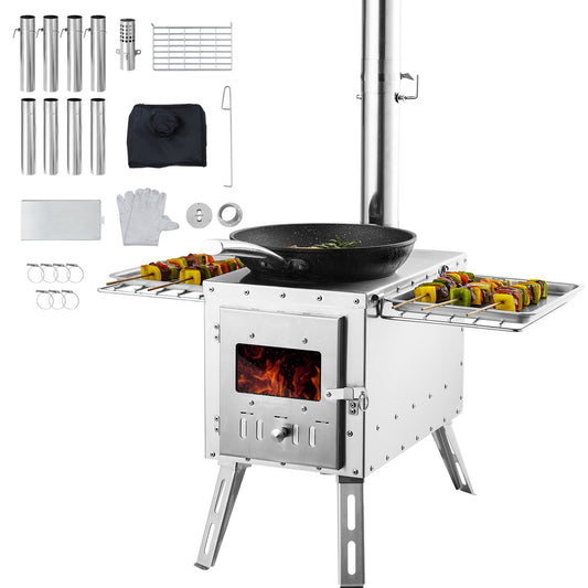 Houtkachel – Tentkachel – Campingkachel – Buitenoven – Vuurkachel – Roestvrij Staal – Ruime 3000in³ Vuurkamer – Inclusief Schoorsteenpijpen & Accessoires