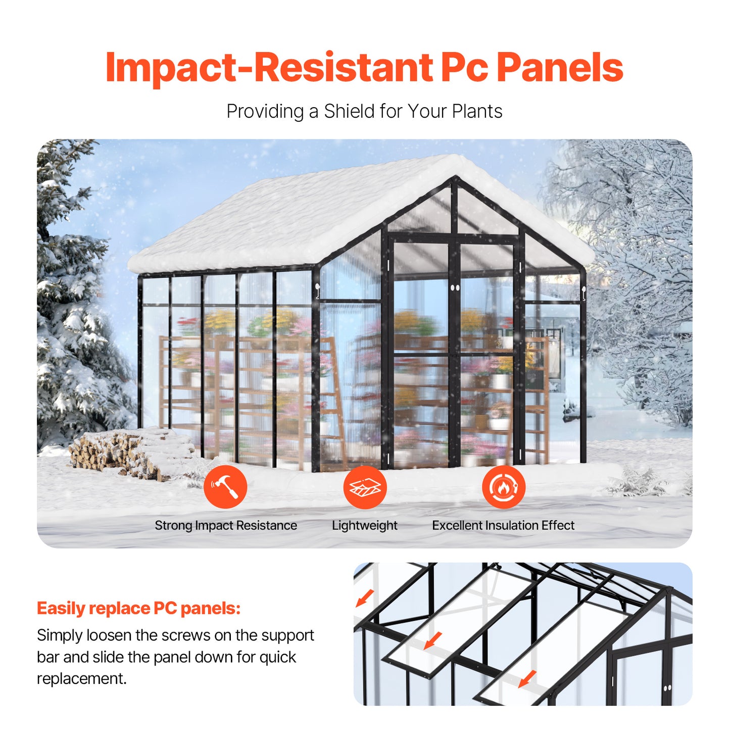 Kas – Kweekkas – Tuinkas – Plantenkas – Serre – 8 x 10 Ft Ruim Formaat – UV-Bestendige Polycarbonaat Panelen
