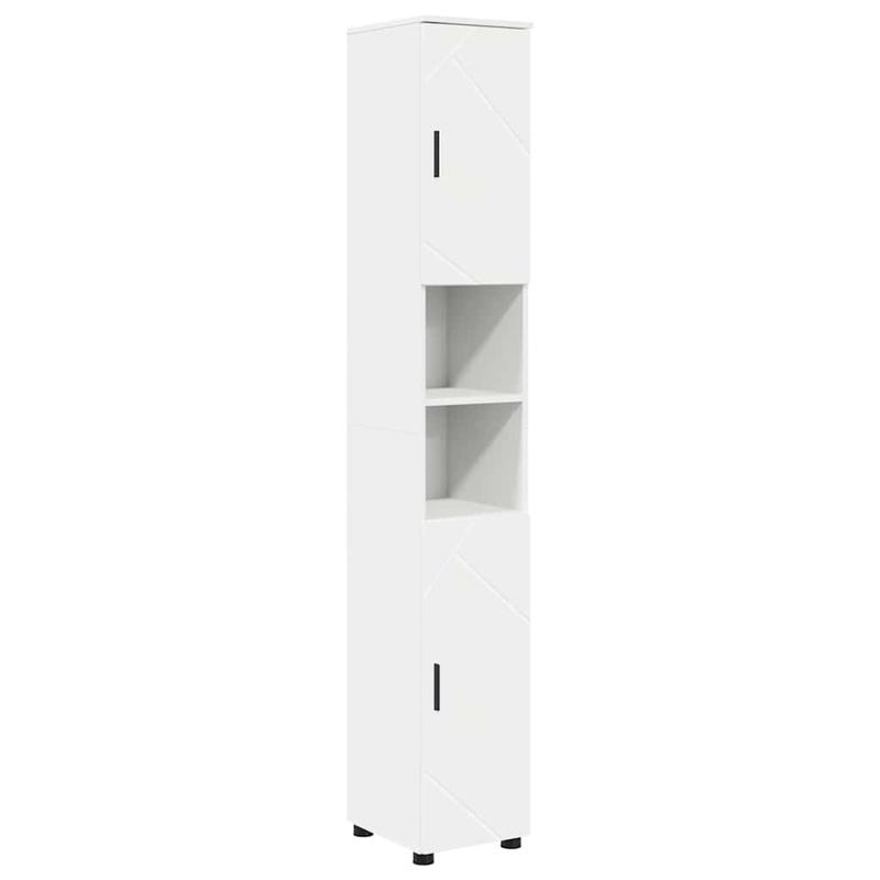 Hoge Badkamerkast – Smalle Opbergkast – Badkamerkast Wit – Verticale Kast – Toiletkast – Ruimtebesparend Design – MDF Met Hout – Vrijstaand En Functioneel