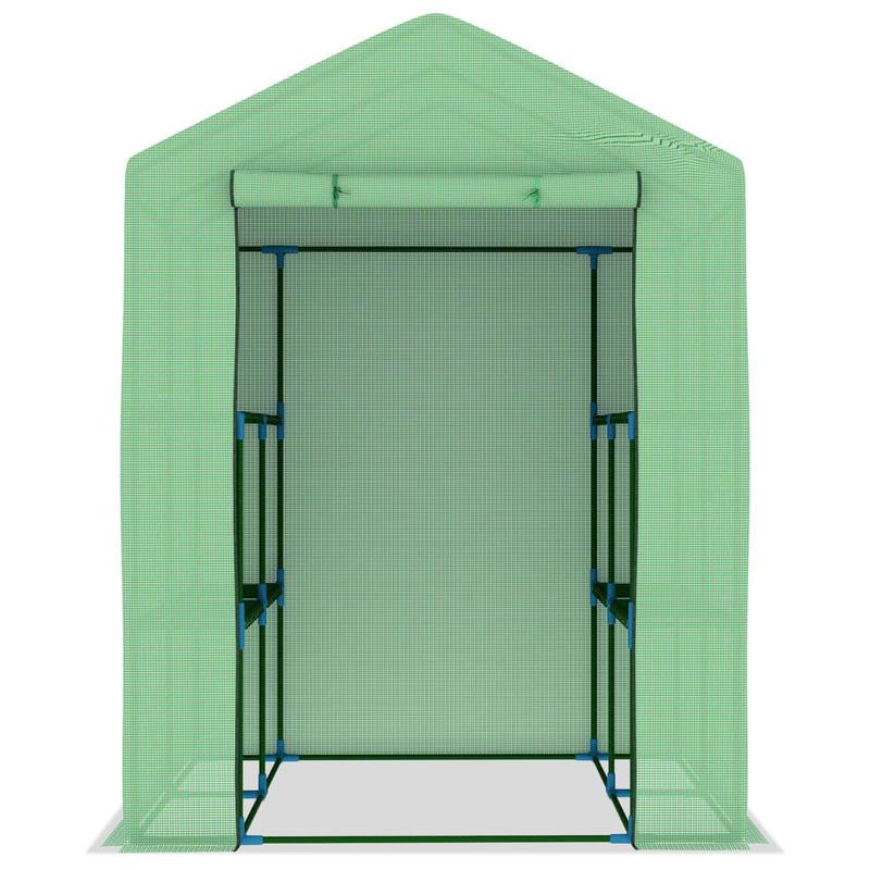 Kweekkas – Tuinkas – Broeikas – Plantenkas – Serre – Stalen Frame – 143x143x195 cm – Ventilatie – Duurzaam Zwart Metaal Met Groene Mesh