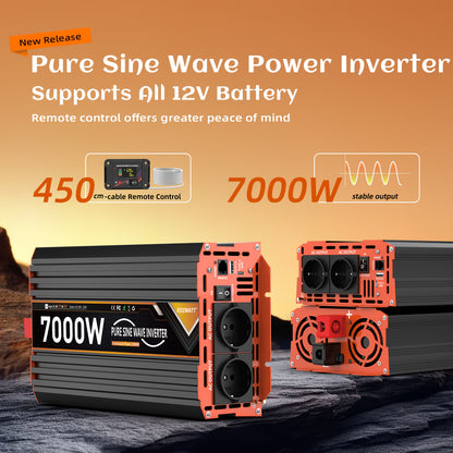 Omvormer – Spanningsomvormer – Stroomomzetter – Energieconverter – Inverter – 7000W Vermogen – Pure Sinusgolf Met LCD Display & Afstandsbediening