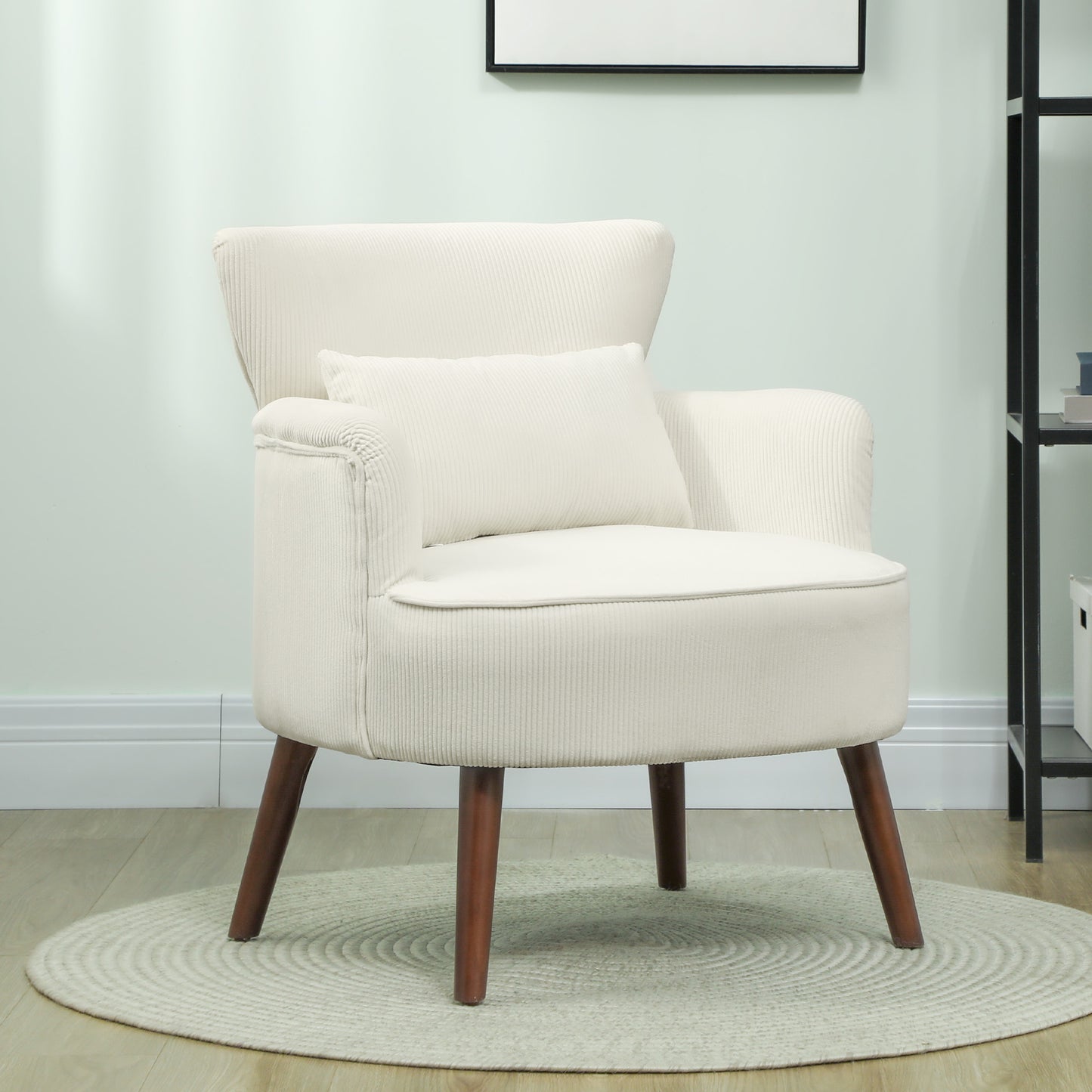Fauteuil – Loungestoel – Relaxstoel – Zetel – Leunstoel – Crèmewit – Hoogwaardig Polyester – Houten Poten – Max. 120 kg