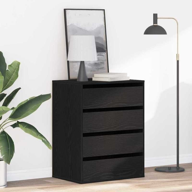 Modern Black Oak Chest of Drawers - 4-Drawer Heavy-Duty Wood Storage Cabinet with Lockable Shelves/Lockable Cabinet (Engineered Wood), Black & Oak, Minimalist Dresser for Bedroom, Living Room, Office Organizer (Easy Assembly,