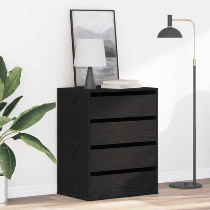 Modern Black Oak Chest of Drawers - 4-Drawer Heavy-Duty Wood Storage Cabinet with Lockable Shelves/Lockable Cabinet (Engineered Wood), Black & Oak, Minimalist Dresser for Bedroom, Living Room, Office Organizer (Easy Assembly,