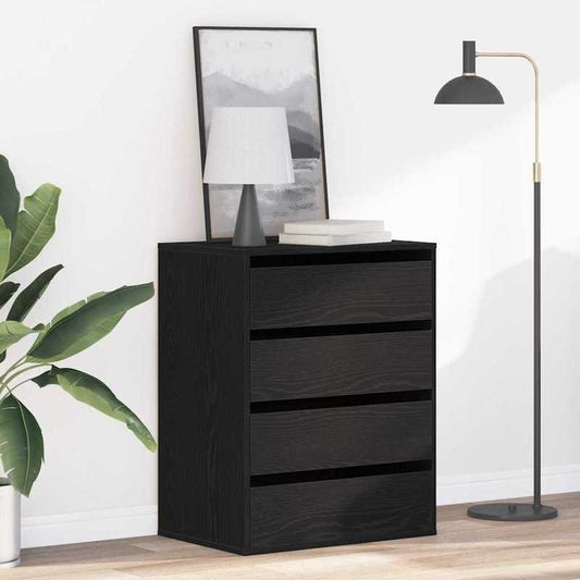Modern Black Oak Chest of Drawers - 4-Drawer Heavy-Duty Wood Storage Cabinet with Lockable Shelves/Lockable Cabinet (Engineered Wood), Black & Oak, Minimalist Dresser for Bedroom, Living Room, Office Organizer (Easy Assembly,