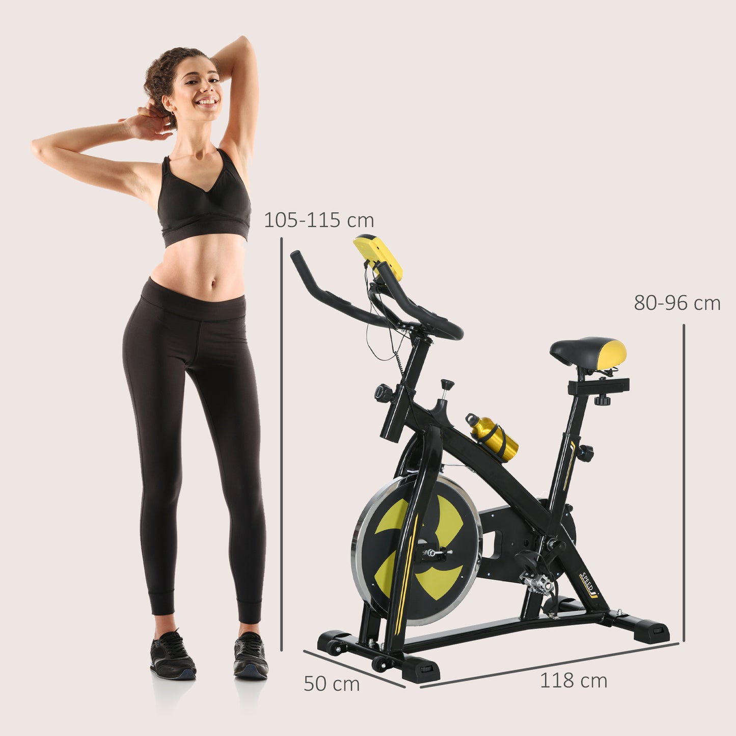 Hometrainer – Fitnessfiets – Trainingsfiets – Cardiofiets – Spinningfiets – Stil Werkend – Verstelbare Weerstand – Geïntegreerde Hartslagmeter – Geel