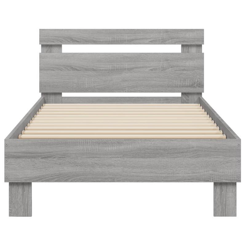 Modern Minimalist Bed Frame with Headboard - Heavy-Duty Hardwood Construction, Easy Assembly, Tool-Free Setup, Space-Saving Design - for Small to Large Bedrooms - Grigio Sonoma (90x200cm/35x79") - Neutral Modern Bedroom Furni
